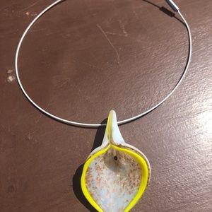 Vintage Necklace Unique Art glass lily pendant with wire